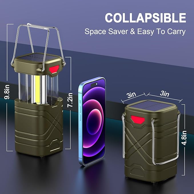 LETMY 4 Pack Camping Lantern, Rechargeable LED Lanterns, Solar Lantern Battery Powered Hurricane