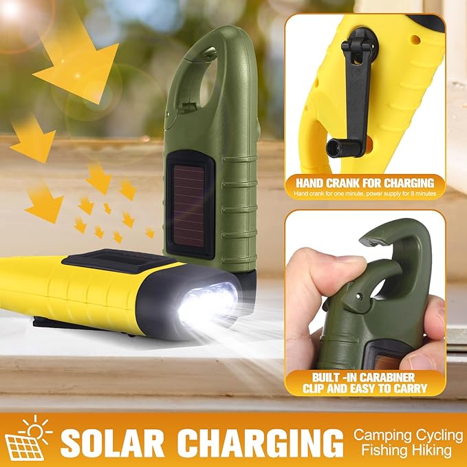 Leelosp 9 Pieces Hand Crank Flashlight Solar Powered Flashlight for Emergencies Dynamo Rechargeable