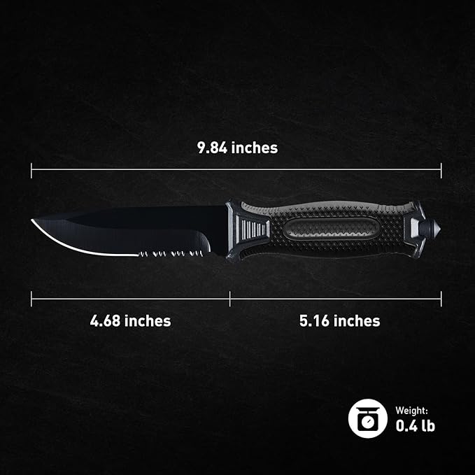 10" Fixed Blade Tactical Knives with Sheath and Clip, Stainless Steel Survival Hunting Bushcraft