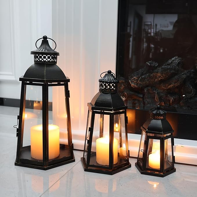 DECORKEY 19’’&16’’&8’’ Lanterns Decorative Outdoor & Indoor, Large Lantern for Front Porch, Metal