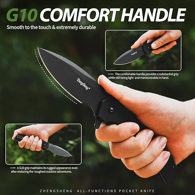 Praxis Folding Pocket Knife, 3.6" PVD Titanium Coating D2 Steel Blade Foldable Knife with G10