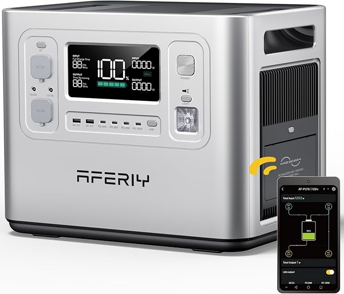 AFERIY P210 Portable Power Station 2400W (4800W Peak),2048Wh LiFePO4 Battery Generator with 1100W