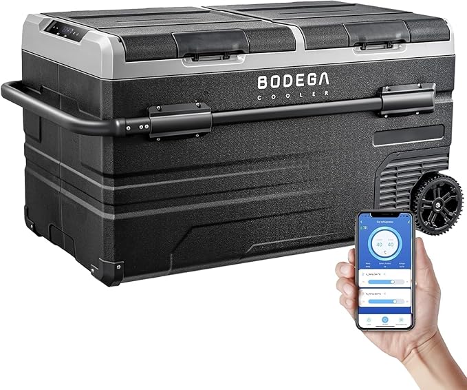 BODEGACOOLER 12 Volt Car Refrigerator, RV Car Fridge Dual Zone APP Control, Portable Freezer,121