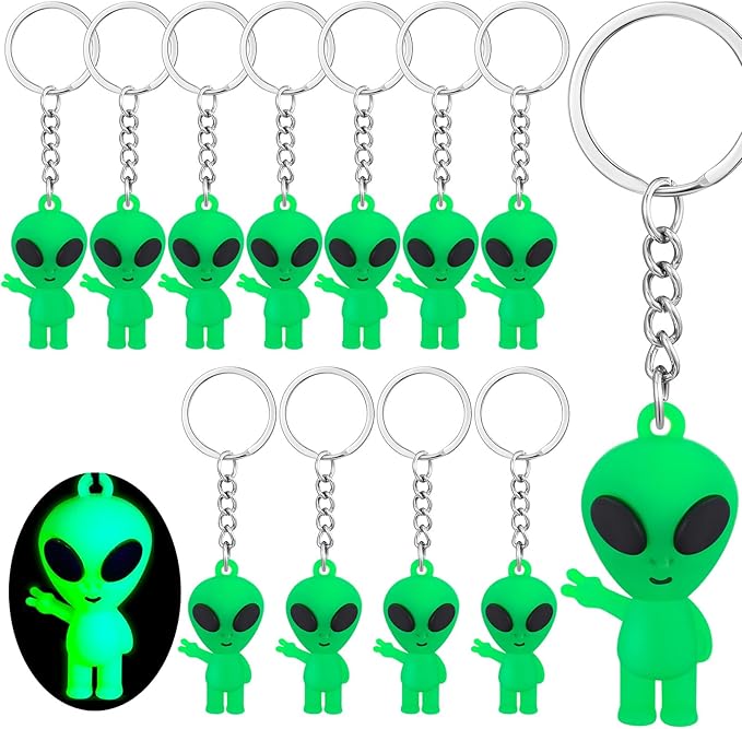 12 Pcs Alien Party Favors Alien Keychains Glow in The Dark Space Keychain Mini Aliens Figures