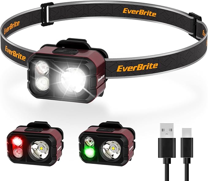 EverBrite Rechargeable LED Headlamp, Only 1.59 OZ Ultra-Light with Hat Clip, IP67 Waterproof
