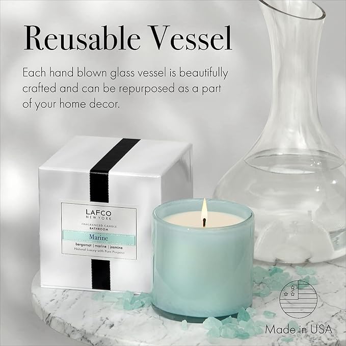 LAFCO New York Signature Candle, Marine - 15.5 oz, 2 Pack - 90-Hour Burn Time - Reusable, Hand