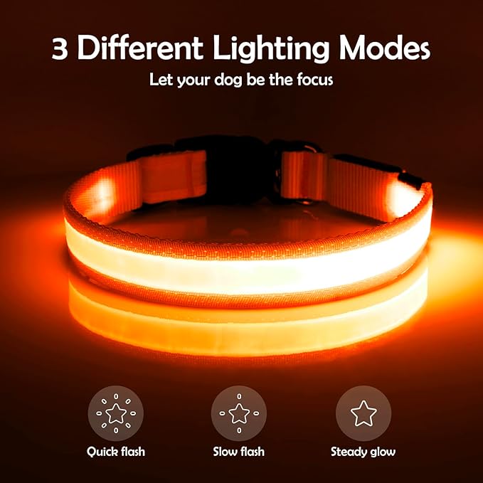 Vizpet LED Dog Collar, Light Up Dog Collar Adjustable USB Rechargeable Super Bright Safety Light
