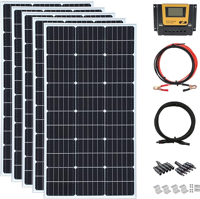 500 Watt 12Volt Solar Panel Kit 5X100W Monocrystalline Module 50A Charge Controller for RV, Boats