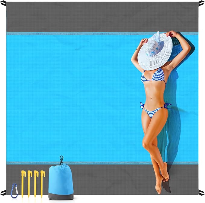 EASYFUN Beach Blanket Sandproof Oversized, 79''×83'' Extra Large Beach Mat, Portable Picnic Mat for