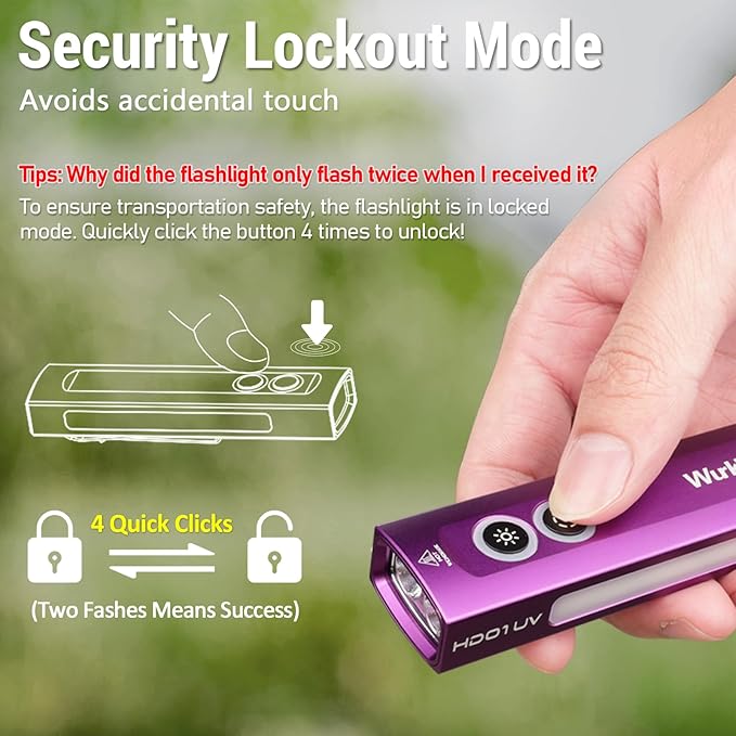 Wurkkos HD01 UV Flashlight, Rechargeable EDC Flashlight, Led Flashlight with 365nm UV Light, 1200