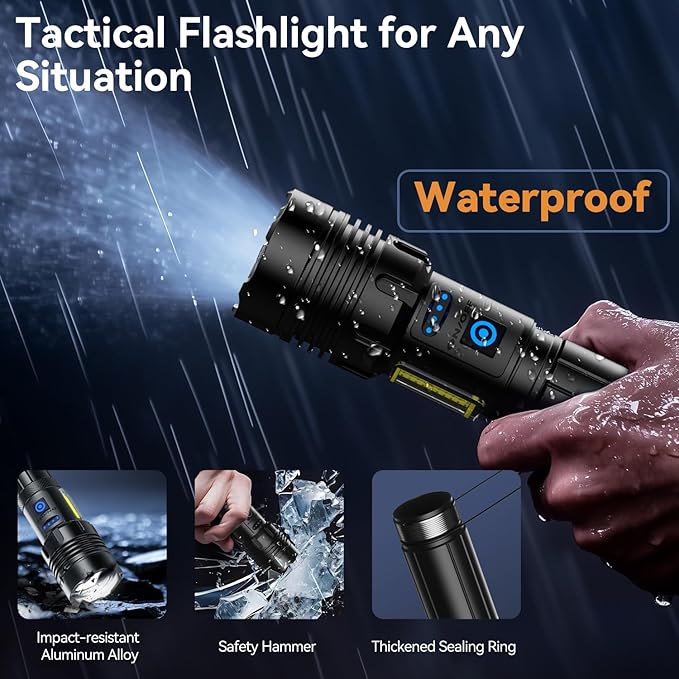 Flashlight Rechargeable 2000 High Lumens IPX6 Waterproof Super Bright Flashlight with 7 Modes & COB