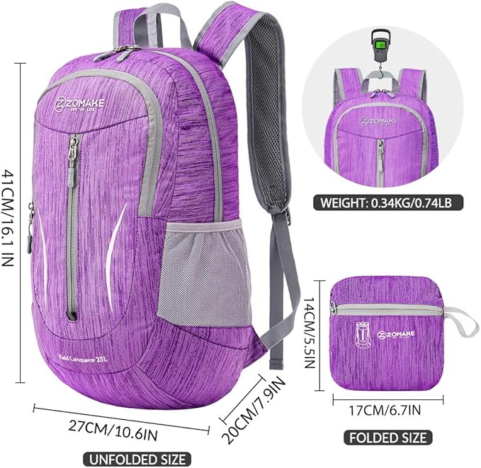 ZOMAKE 25L Ultra Lightweight Packable Backpack, Foldable Hiking Backpacks Water Resistant Small