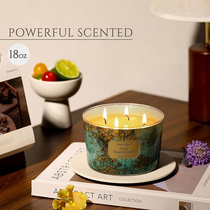 HomeLights Large jar Candle | 4-Wick Long-Lasting Scented Candles, 18oz Natural Soy Wax Candle for
