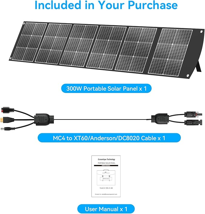 Ecosonique 300W Portable Solar Panel for Most Power Stations, Foldable & Lightweight Solar Suitcase