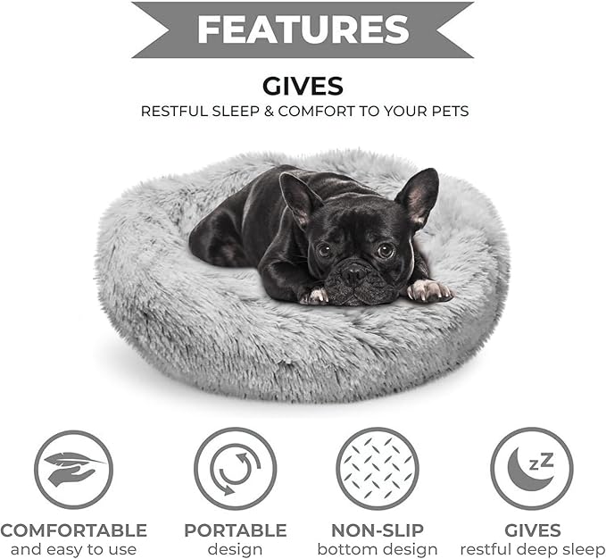 Whiskers & Friends Cat Bed Dog, Cat Beds for Indoor Cats Washable, Orthopedic Soft Fluffy Round
