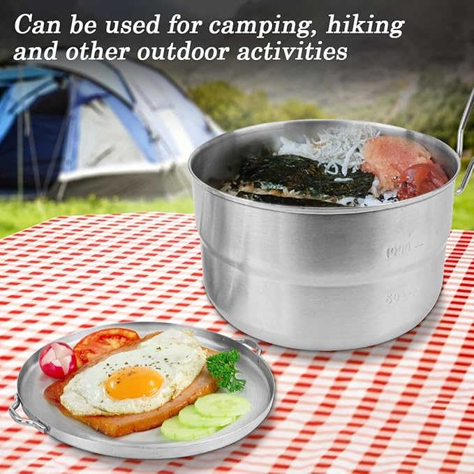 DOERDO Stainless Steel Camping Cook Pot with Lid and Folding Handle, 1.5L Camping Cookware Large