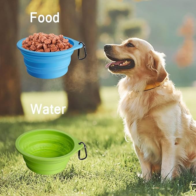 PetBonus 2-Pack Large Silicone Collapsible Dog Bowls, 34oz/1000ml BPA Free Portable Foldable Travel