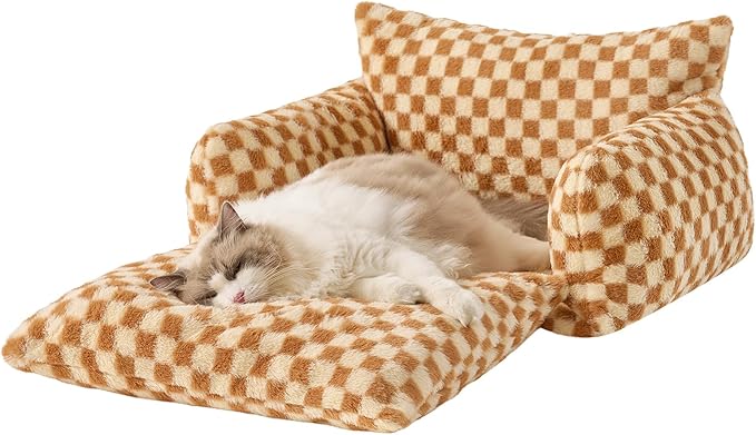 Hollypet Cat Bed Fluffy Plush Mutifuctional Double-Layer Soft Pet Couch Orthopedic Sofa Nest Beds