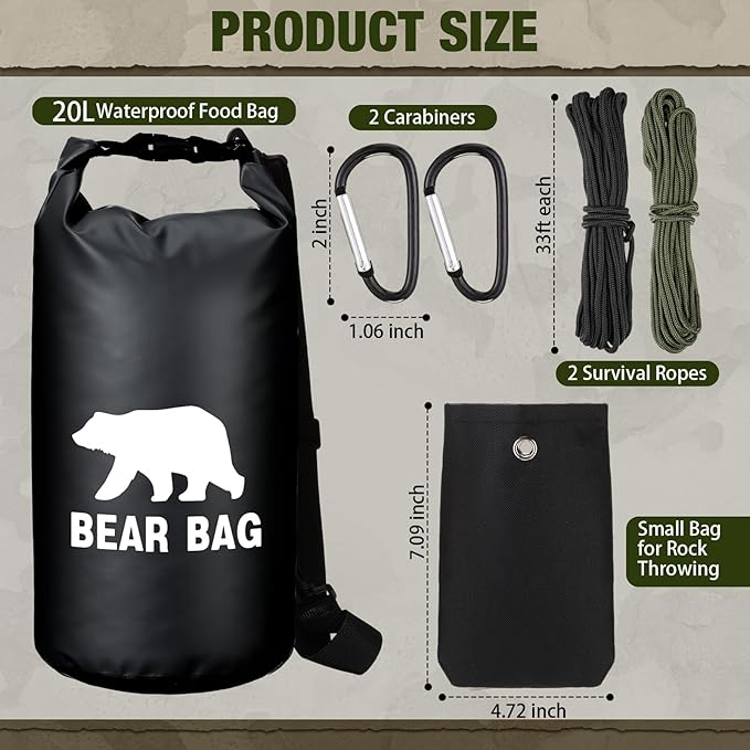 1 Set Bear Food Bag for Camping Ultralight Food Hanging System Includes Waterproof Bear Bag, Nylon