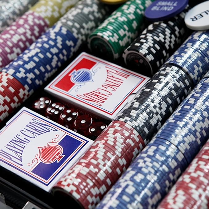 THUNDERBAY 500 Clay Composite Poker Chips Set with Aluminum Case, Two Decks of Playing Cards