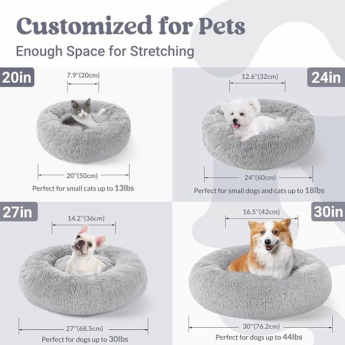 rabbitgoo Dog Bed for Small, 24 inches Machine Washable, Fluffy Donut Pet Bed Anti-Slip, Calming