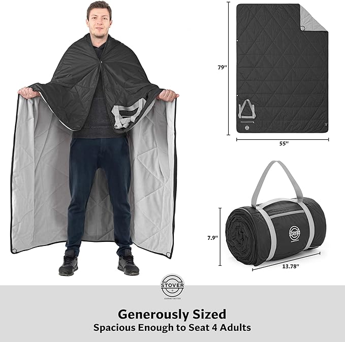 STOVER Waterproof Stadium Blanket – Portable Outdoor Camping Blanket for Travel, Picnics, or Sports