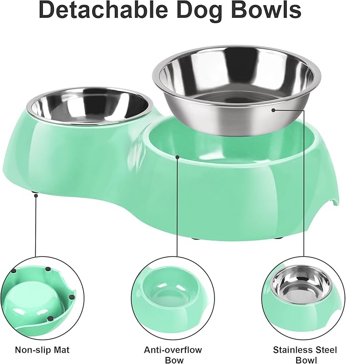 Elevated Dog Bowls Set - Non-Slip Raised Pet Feeder with Medium (2 Cups) & Large (4 Cups) Stainless