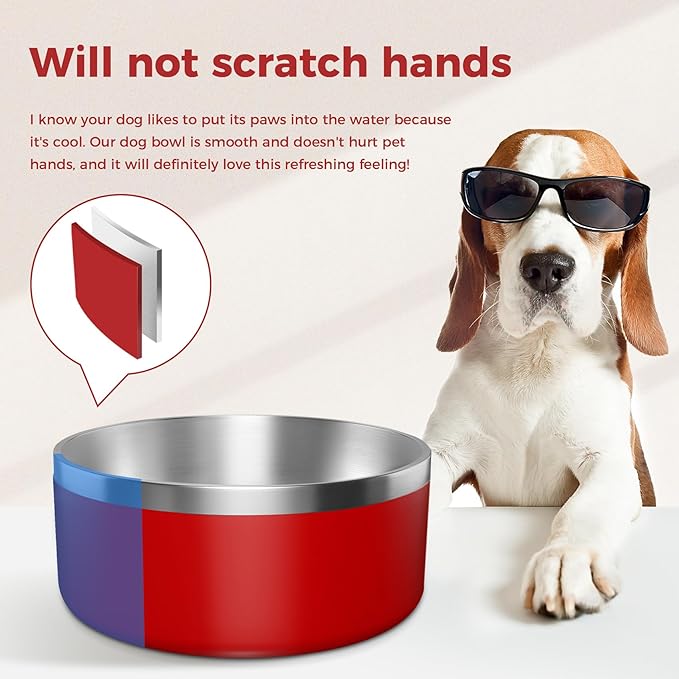 Dog Bowl, Stainless Steel Dog Food and Water Bowl with Non Slip Quiet Bottom, Easy to Clean