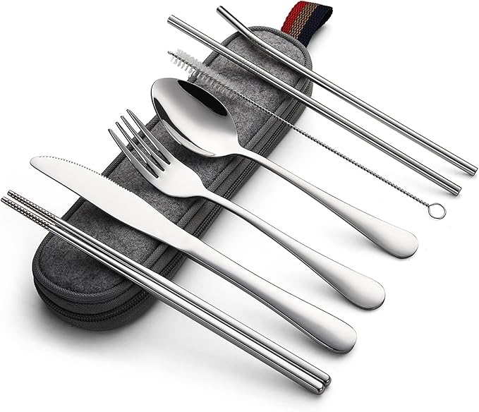 DEVICO Portable Utensils, Travel Camping Cutlery Set, 8-Piece including Knife Fork Spoon Chopsticks
