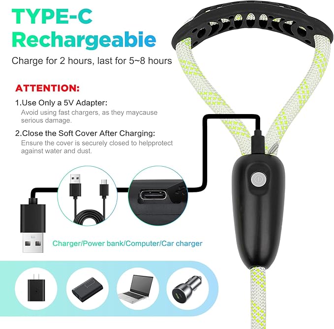 BSEEN Light Up Dog Leash - LED Dog Leash Type-C Rechargeable, 13 Lighting Modes, Glow in The Dark