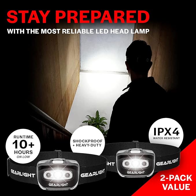 GearLight 2Pack LED Headlamp - Outdoor Camping Head Lamps with Adjustable Headband - Lightweight