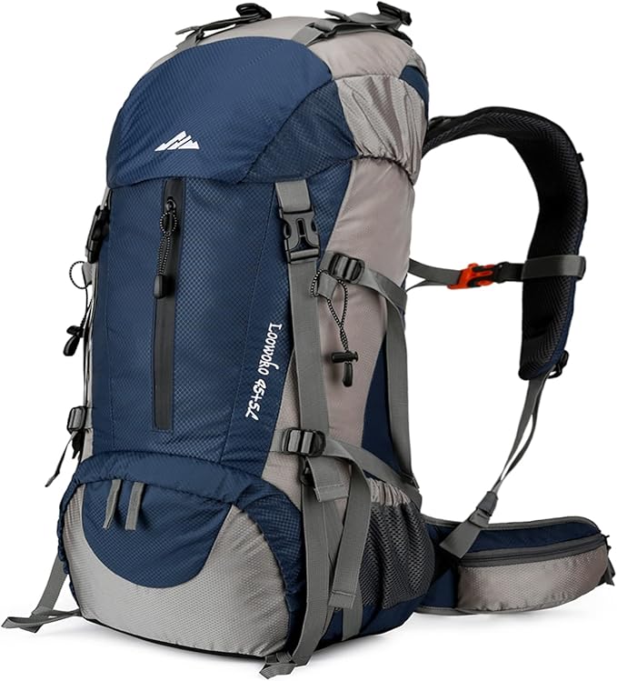Loowoko 50L Hiking Backpack, Waterproof Camping Essentials Bag with Rain Cover, 45+5 Liter