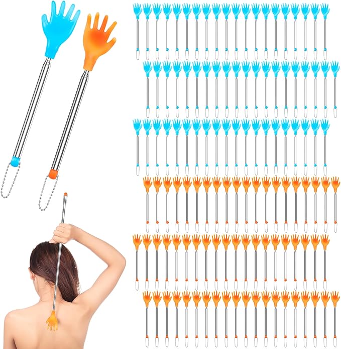 Tioncy 100 Pcs Extendable Back Scratcher Bulk Hand Shaped Retractable Scratcher Telescoping Massage