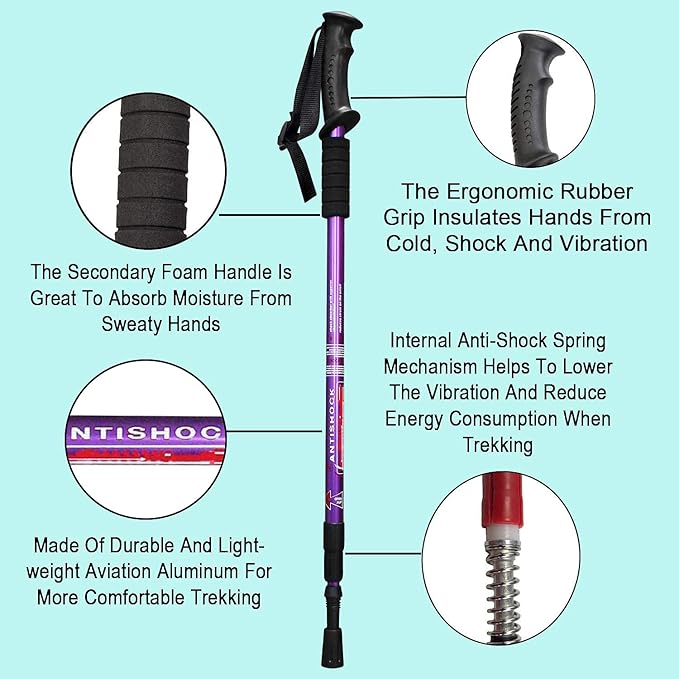 Aihoye Hiking Trekking Poles, 2 Pack Collapsible, Lightweight, Anti Shock, Walking Sticks