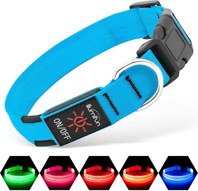 Illumifun LED Dog Collar, USB Rechargeable Light Up Dog Collar, Adjustable Pet Safety Light Glow in