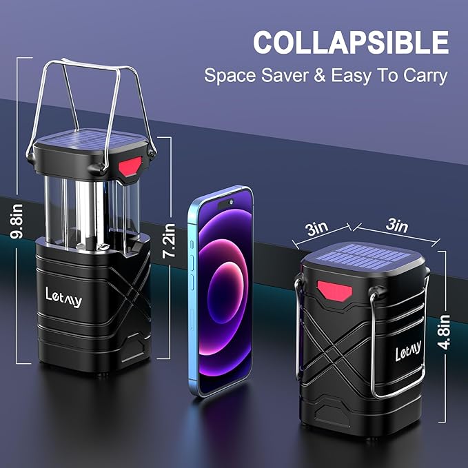LETMY 4 Pack Camping Lantern, Rechargeable LED Lanterns, Solar Lantern Battery Powered Hurricane