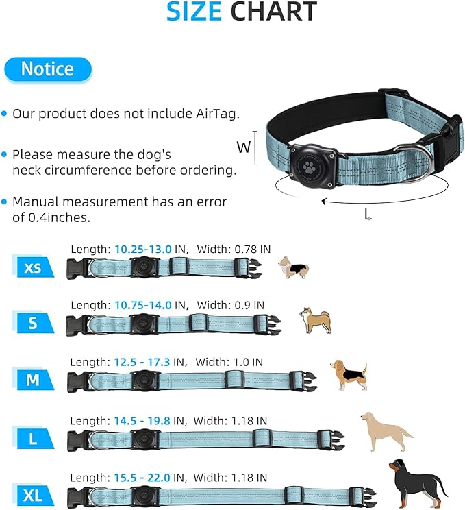 Upgraded AirTag Dog Collar, IP68 Waterproof Air Tag Dog Collar Holder, Reflective, Ultra-Durable