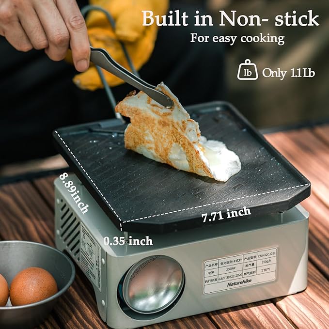 Naturehike Camping Frying Pans Nonstick With Folding Handle, Square Portable Grill Pan for Cooking