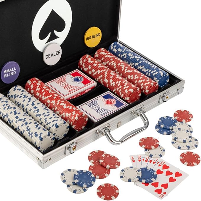Poker Chip Set - 11.5g Poker Set with Cards, Buttons, Carrying Case, and 300 Poker Chips for Texas