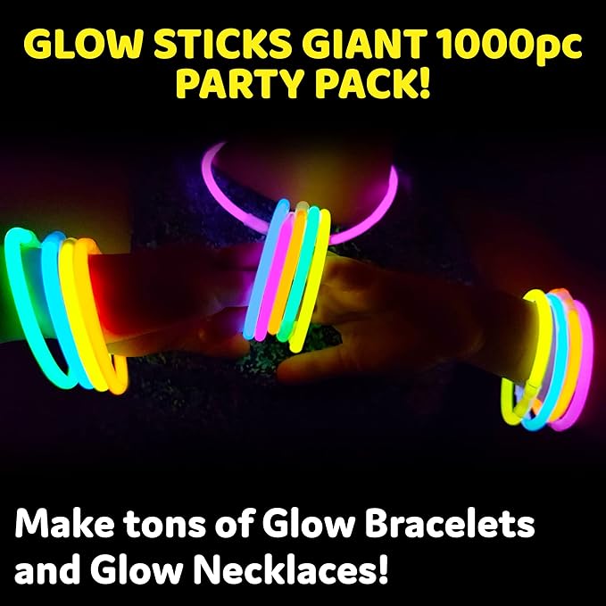 PartySticks Glow Sticks Party Supplies 1000 pack - 8 Inch Glow in The Dark Light Up Sticks Party