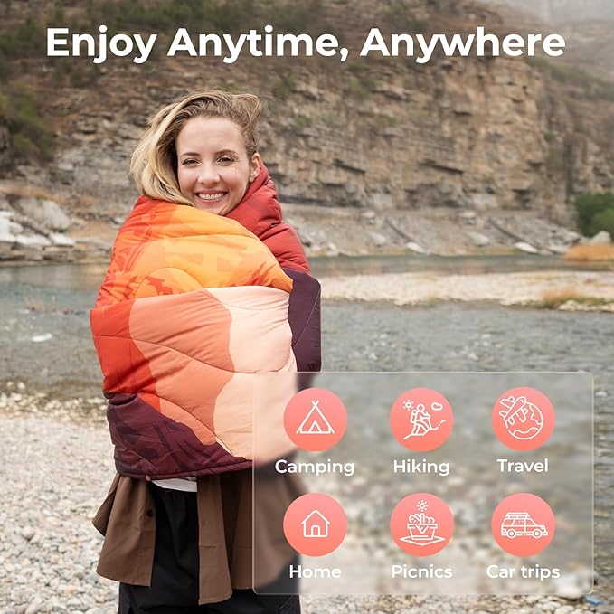 KingCamp Ultralight Camping Blanket, Packable Down Alternative Puffy Printed Wearable Blanket with