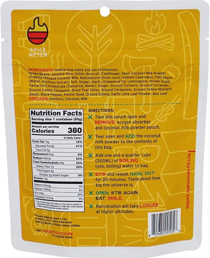 GOOD TO-GO Thai Curry | Camping & Backpacking Food | Just Add Water Backpacking Meals | Good To-Go