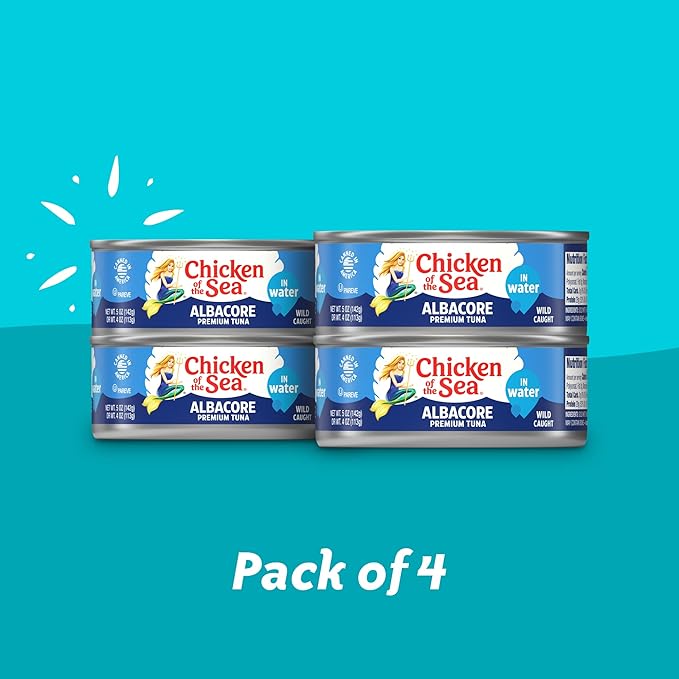 Chicken of the Sea Solid White Premium Albacore Tuna in Water, 5 oz. Cans (Pack of 4), Wild Caught