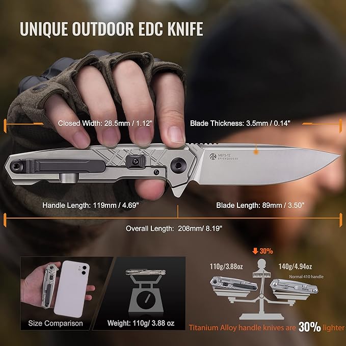 Ruike Tactical Folding Pocket Knife for Men,N690 Stainless Steel Blade,TC4 Titanium Alloy