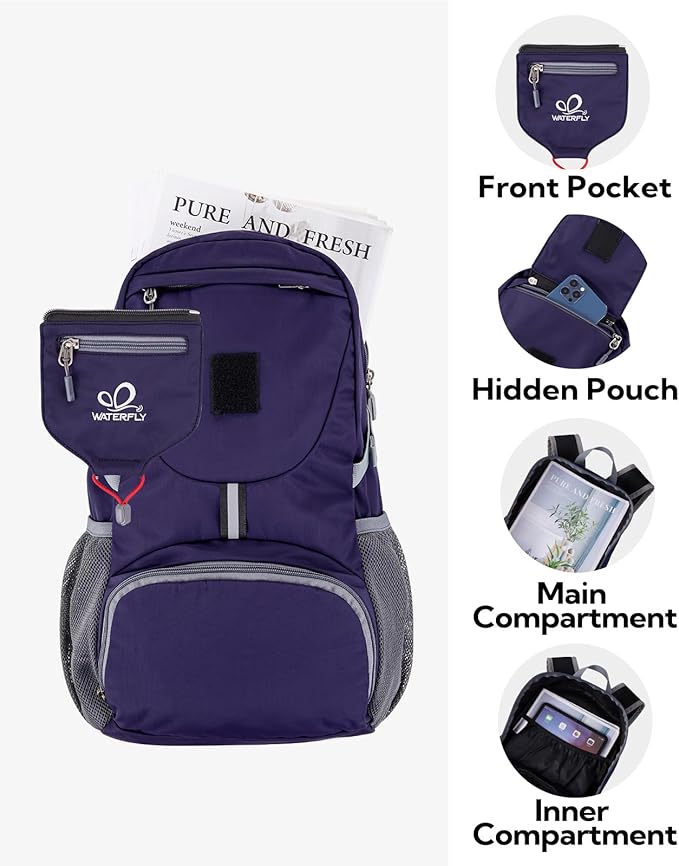 WATERFLY Small Lightweight Packable Backpack: 20l Ultra Light Foldable Travel Hiking Camping