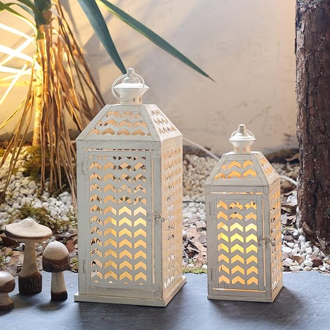 DECORKEY LED Lantern Decorative Indoor & Outdoor, Set of 2 (18' & 13') Metal Candle Lanterns