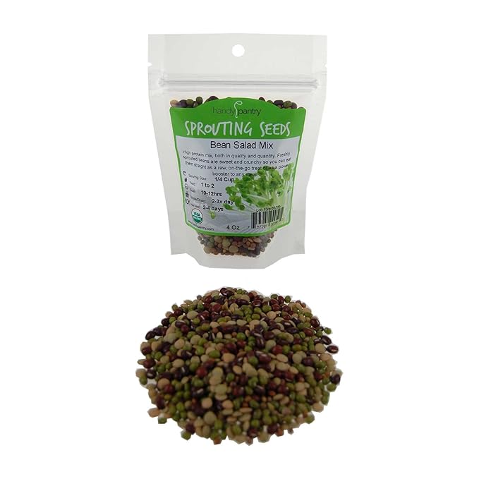 Bean Salad Sprouting Seed Mix- Organic- 1/4 Lbs (4 Oz.) - Mix of Bean Sprout Seeds: Adzuki, Mung
