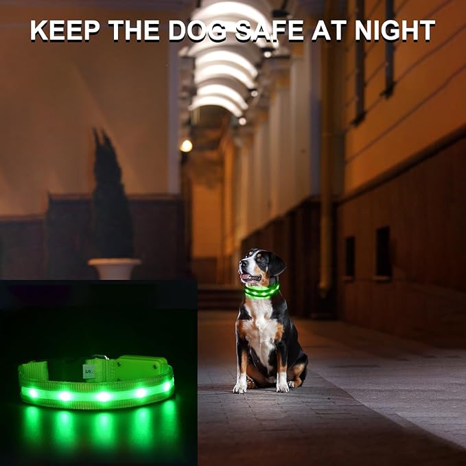 CHUKCHI LED Dog Collar Rechargeable,Waterproof Flashing Collar,Light Up Glow Collar, Adjustable