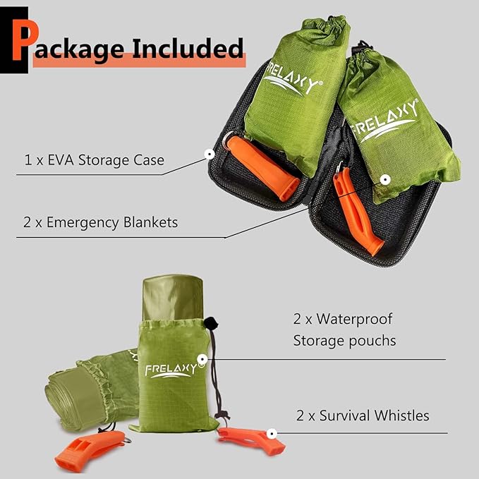 Frelaxy Emergency Blanket 2-Pack/4-Pack, Extra-Thick Extra-Large Space Blankets with Whistles