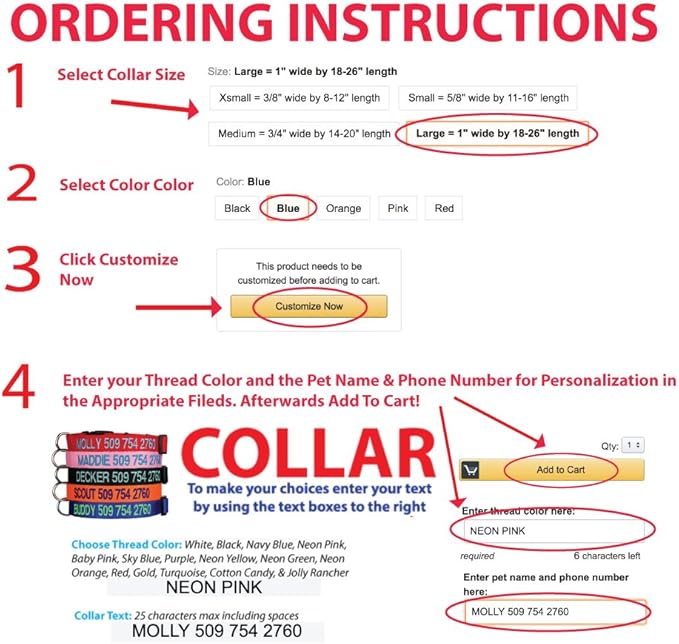 GoTags Personalized Dog Collar, Custom Embroidered Pet ID Dog Collar with Pet Name and Phone